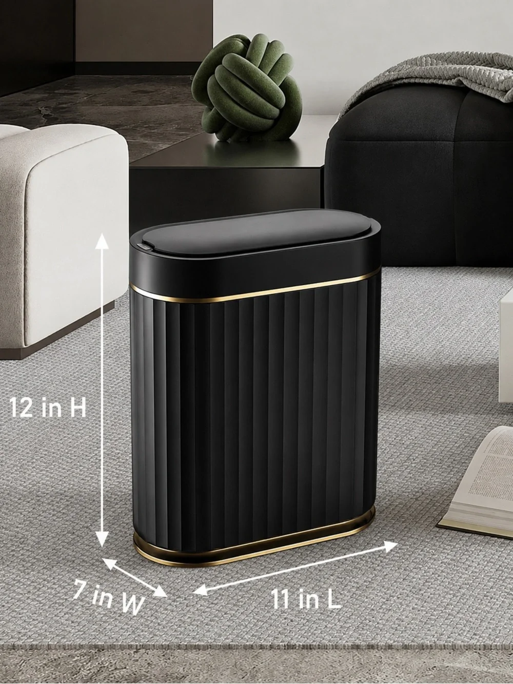 Matte Black and Gold Decorative Waste Bin